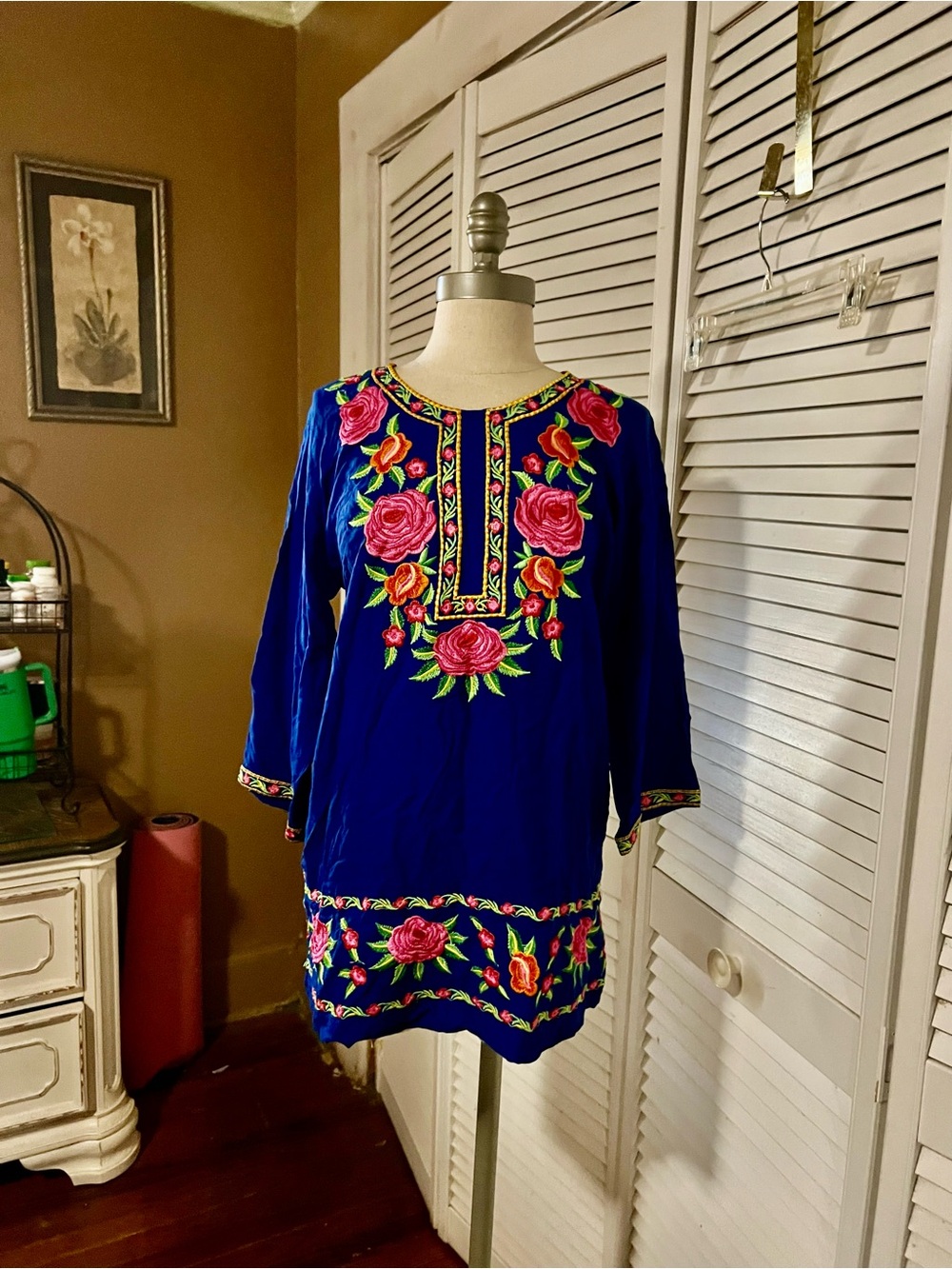 Embroidered Royal Blue Floral Tunic